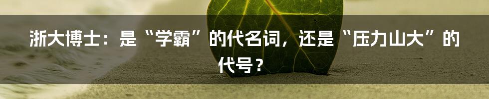 浙大博士：是“学霸”的代名词，还是“压力山大”的代号？