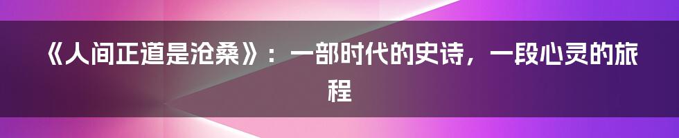 《人间正道是沧桑》:一部时代的史诗,一段心灵的旅程