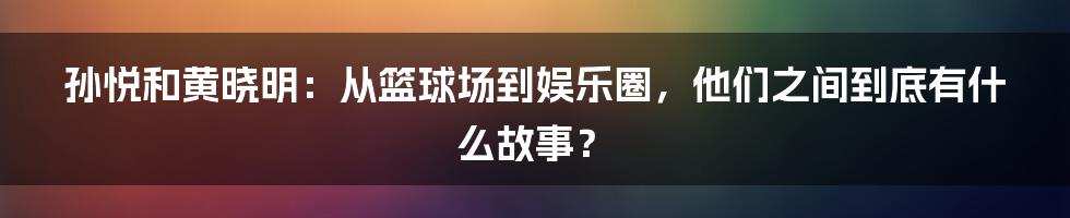 孙悦和黄晓明:从篮球场到娱乐圈,他们之间到底有什么故事?
