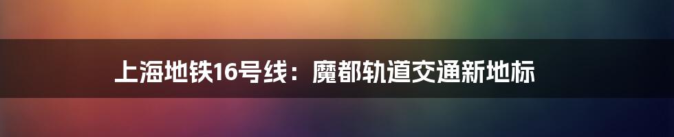 上海地铁16号线:魔都轨道交通新地标