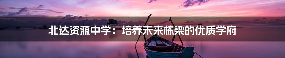 北达资源中学：培养未来栋梁的优质学府