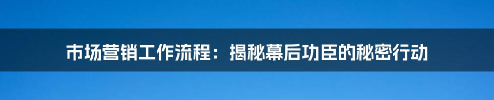 市场营销工作流程：揭秘幕后功臣的秘密行动