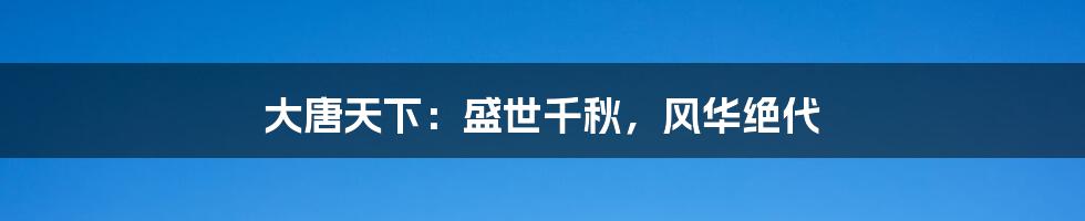 大唐天下:盛世千秋,风华绝代