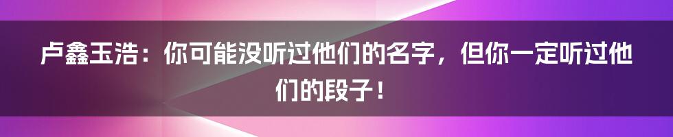 卢鑫玉浩:你可能没听过他们的名字,但你一定听过他们的段子!