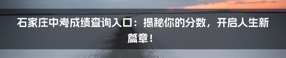 石家庄中考成绩查询入口:揭秘你的分数,开启人生新篇章!