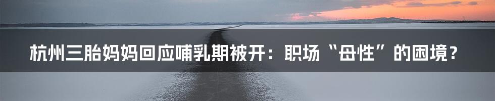 杭州三胎妈妈回应哺乳期被开:职场“母性”的困境?