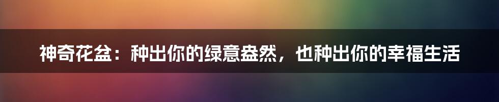 神奇花盆:种出你的绿意盎然,也种出你的幸福生活