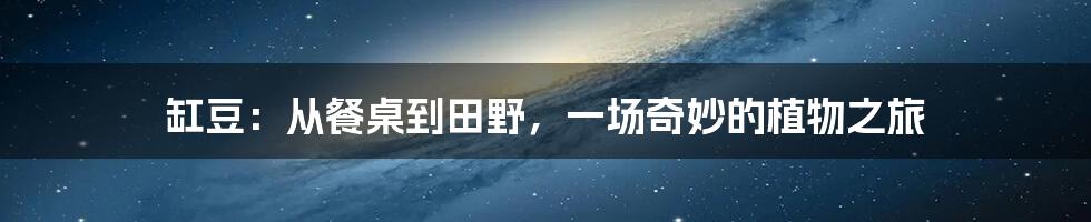 缸豆:从餐桌到田野,一场奇妙的植物之旅