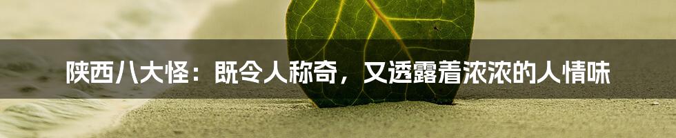 陕西八大怪:既令人称奇,又透露着浓浓的人情味