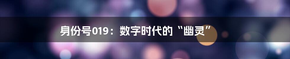 身份号019:数字时代的“幽灵”