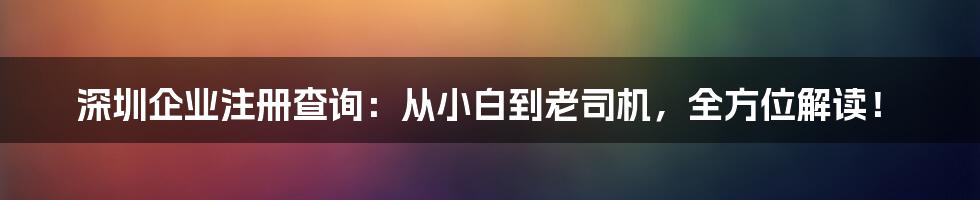 深圳企业注册查询：从小白到老司机，全方位解读！