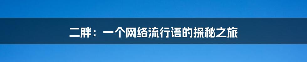 二胖：一个网络流行语的探秘之旅