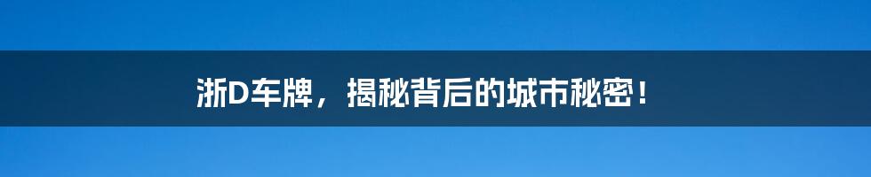 浙D车牌,揭秘背后的城市秘密!