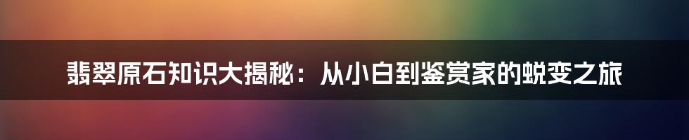 翡翠原石知识大揭秘:从小白到鉴赏家的蜕变之旅