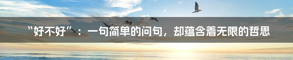 “好不好”：一句简单的问句，却蕴含着无限的哲思
