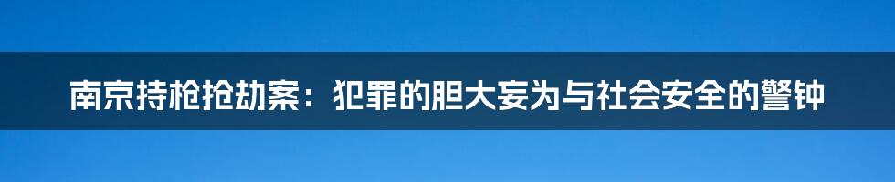 南京持枪抢劫案:犯罪的胆大妄为与社会安全的警钟