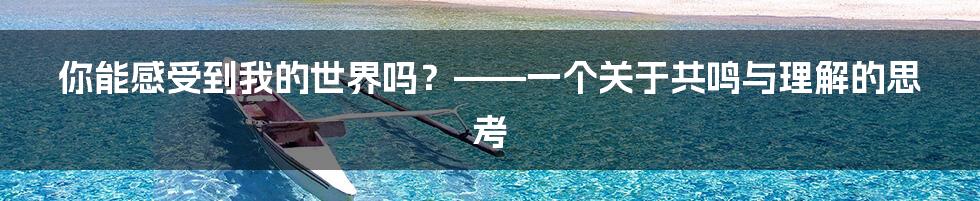你能感受到我的世界吗?——一个关于共鸣与理解的思考