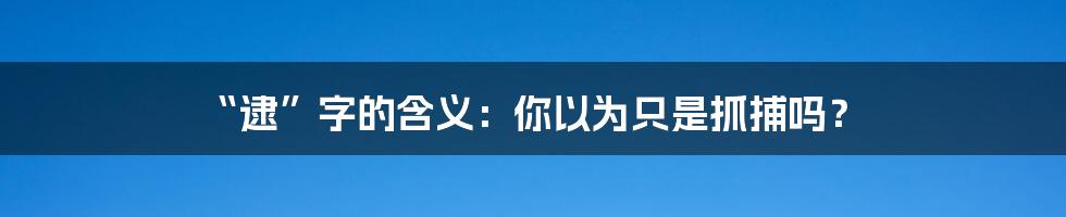 “逮”字的含义:你以为只是抓捕吗?
