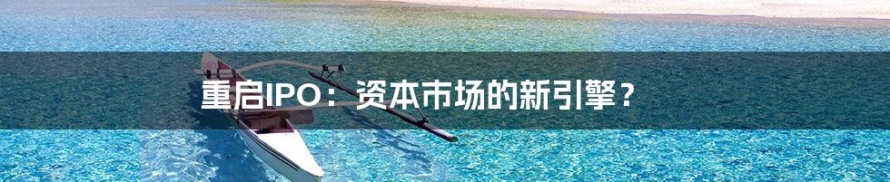 重启IPO:资本市场的新引擎?