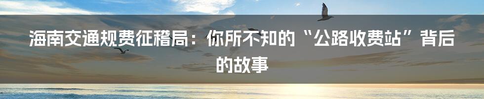 海南交通规费征稽局：你所不知的“公路收费站”背后的故事