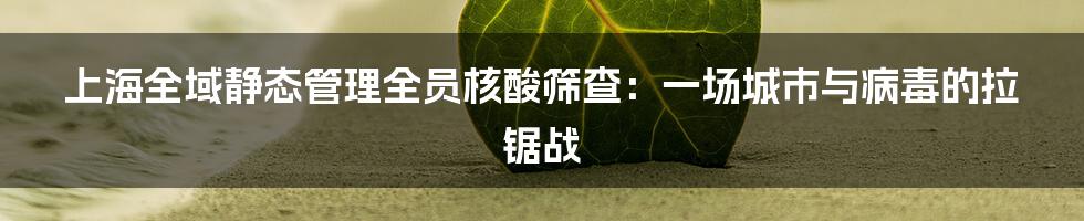 上海全域静态管理全员核酸筛查:一场城市与病毒的拉锯战