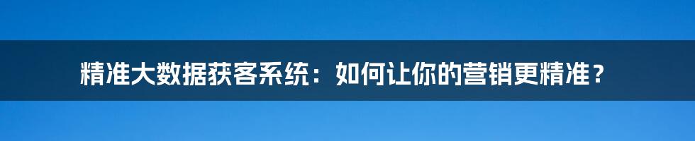 精准大数据获客系统:如何让你的营销更精准?
