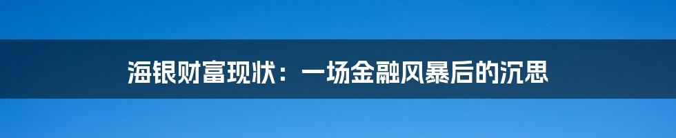 海银财富现状:一场金融风暴后的沉思
