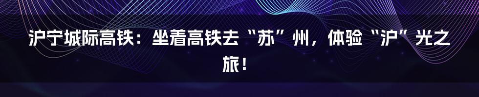 沪宁城际高铁:坐着高铁去“苏”州,体验“沪”光之旅!