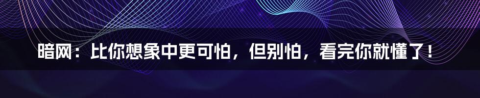 暗网:比你想象中更可怕,但别怕,看完你就懂了!