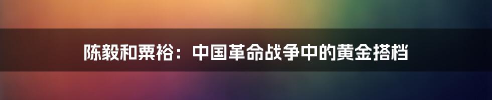 陈毅和粟裕：中国革命战争中的黄金搭档