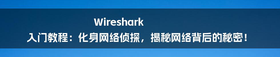Wireshark 入门教程:化身网络侦探,揭秘网络背后的秘密!