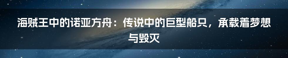 海贼王中的诺亚方舟:传说中的巨型船只,承载着梦想与毁灭