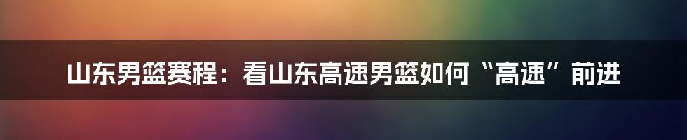 山东男篮赛程:看山东高速男篮如何“高速”前进