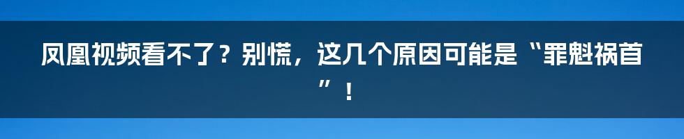 凤凰视频看不了？别慌，这几个原因可能是“罪魁祸首”！