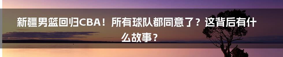 新疆男篮回归CBA!所有球队都同意了?这背后有什么故事?