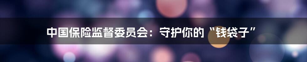 中国保险监督委员会:守护你的“钱袋子”