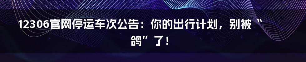12306官网停运车次公告:你的出行计划,别被“鸽”了!