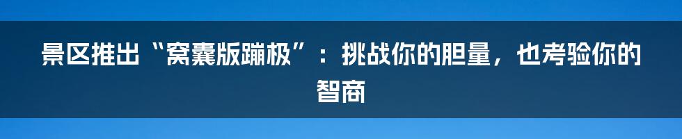 景区推出“窝囊版蹦极”:挑战你的胆量,也考验你的智商