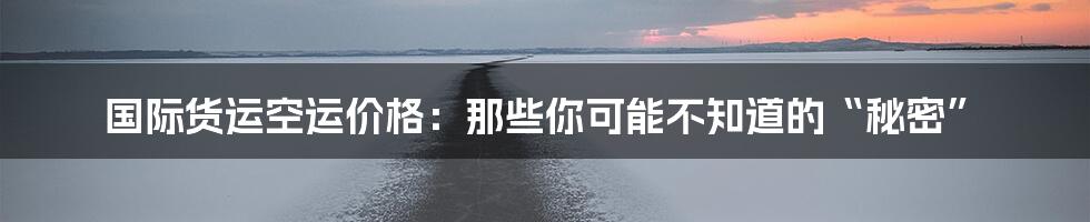 国际货运空运价格:那些你可能不知道的“秘密”