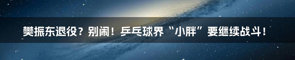樊振东退役？别闹！乒乓球界“小胖”要继续战斗！