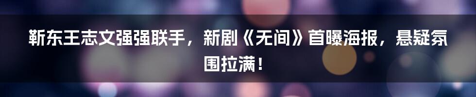 靳东王志文强强联手,新剧《无间》首曝海报,悬疑氛围拉满!