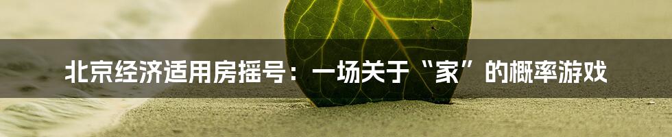 北京经济适用房摇号:一场关于“家”的概率游戏