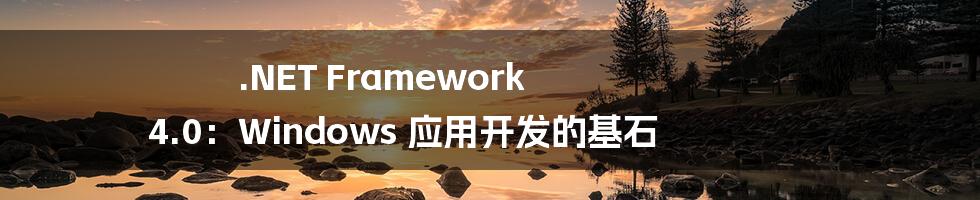 .NET Framework 4.0：Windows 应用开发的基石
