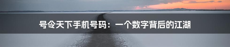 号令天下手机号码：一个数字背后的江湖