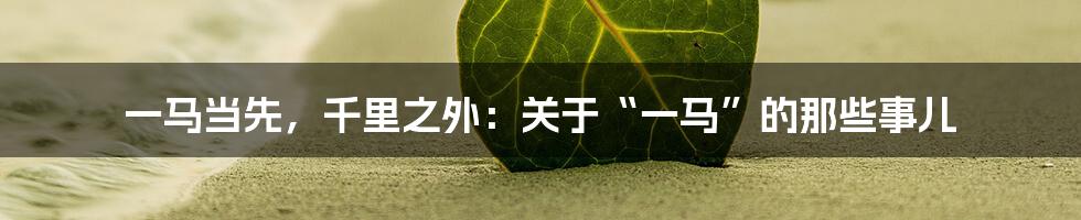 一马当先,千里之外:关于“一马”的那些事儿
