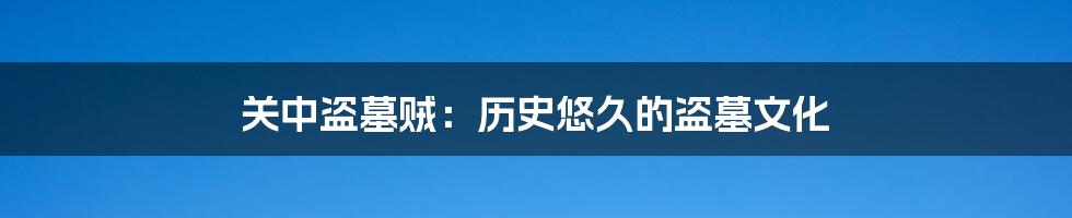 关中盗墓贼:历史悠久的盗墓文化