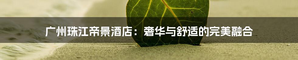 广州珠江帝景酒店:奢华与舒适的完美融合