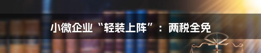 小微企业“轻装上阵”:两税全免