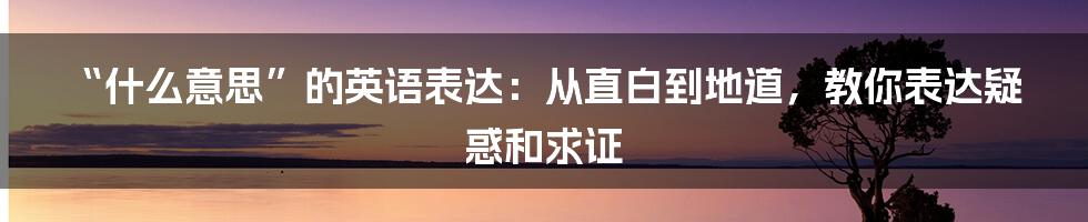 “什么意思”的英语表达:从直白到地道,教你表达疑惑和求证