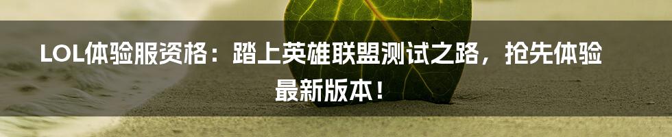 LOL体验服资格:踏上英雄联盟测试之路,抢先体验最新版本!